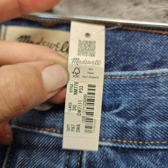 Madewell Jeans Womens 33 Petite Cotton Hi Rise Button Fly Low Slung Straight NWT - Picture 3 of 16